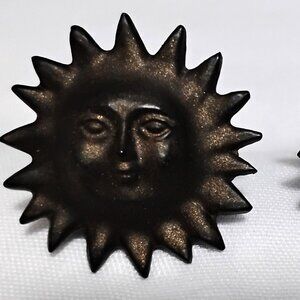 PAIR Vintage Metal Bronze Sun Face Cabinet Furniture Pull Knob Collectibles